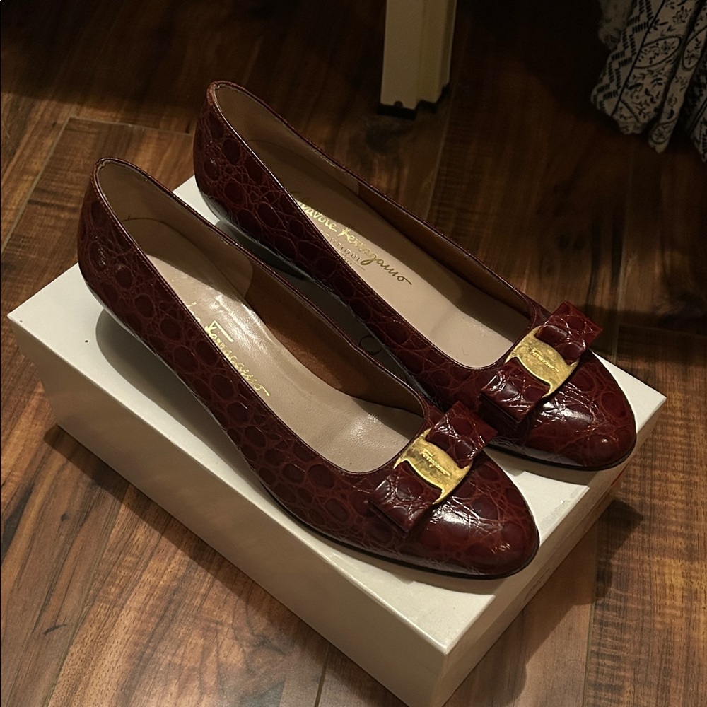 Salvatore Ferragamo Crocodile Pattern Chunky Heel